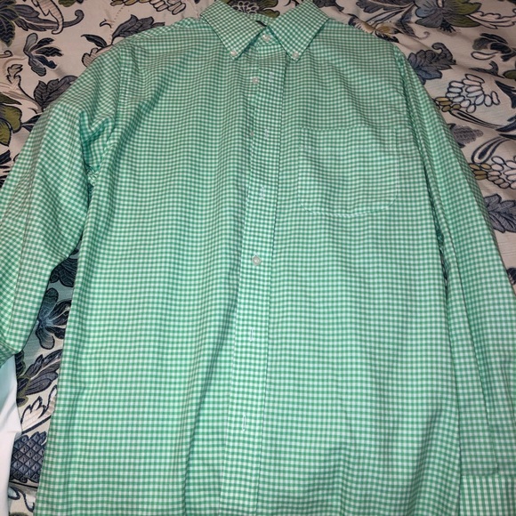 Green and white check button down - Picture 1 of 1
